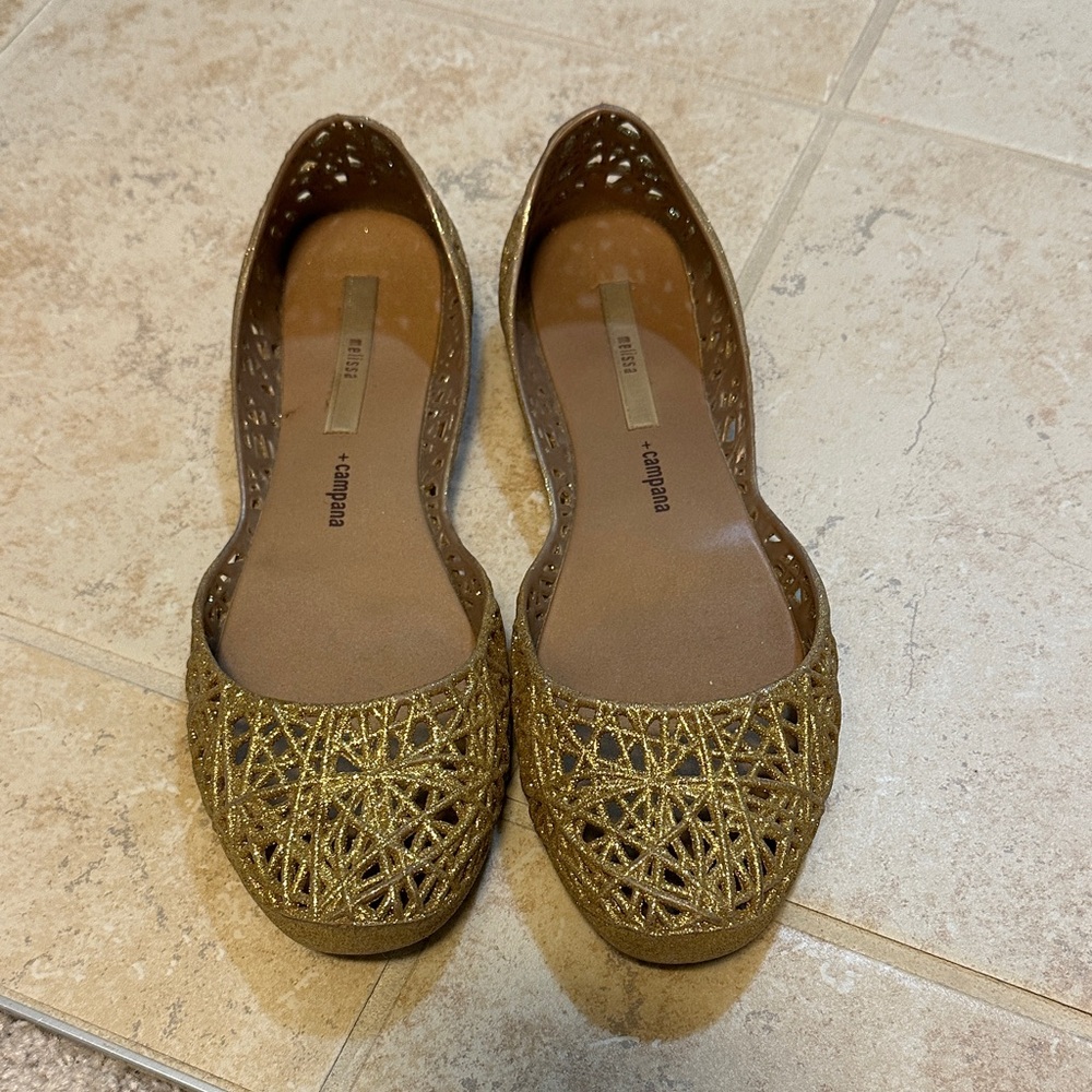 Melissa + Campana Sparkling Gold Loafer Flats - Women’s Size 9